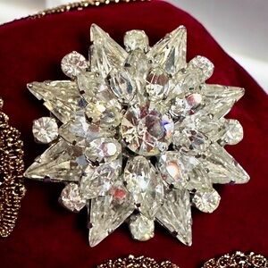 Vintage Verified Schreiner Crystal Domed/ Layered Silver Tone Brooch, Prong Set